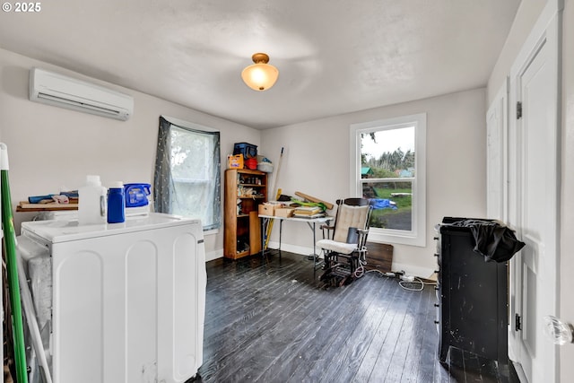 80388 Territorial Hwy, Eugene, OR 97405 - office area featuring a wall unit AC, washer / clothes dryer, healthy amount of natural light, and dark wood-style floors