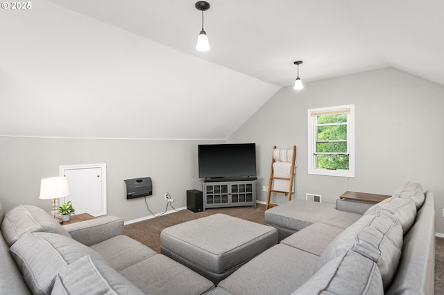 17 S Curry St, Portland, OR 97239 - carpeted living room with vaulted ceiling and baseboards