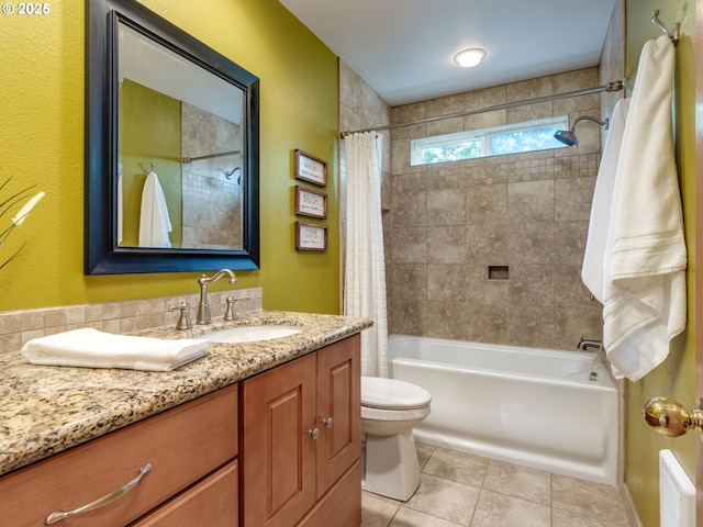 29643 SW Young Way, Wilsonville, OR 97070 - bathroom featuring vanity, shower / bathtub combination with curtain, and tile patterned floors