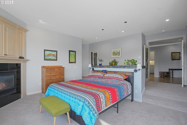 50 SE Avondale Ct, Gresham, OR 97080 - bedroom with light carpet, recessed lighting, a tile fireplace, and baseboards