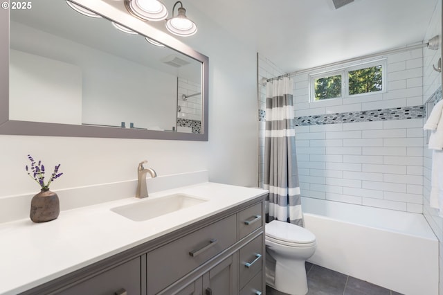 18344 Terry Ave, Lake Oswego, OR 97035 - full bath featuring vanity, toilet, shower / bath combo, and tile patterned flooring