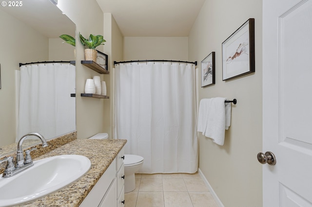 595 Springtree Ln, West Linn, OR 97068 - full bath featuring vanity, toilet, tile patterned floors, baseboards, and a shower with curtain