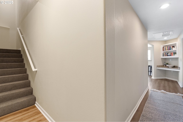 595 Springtree Ln, West Linn, OR 97068 - stairs featuring wood finished floors, baseboards, and built in shelves