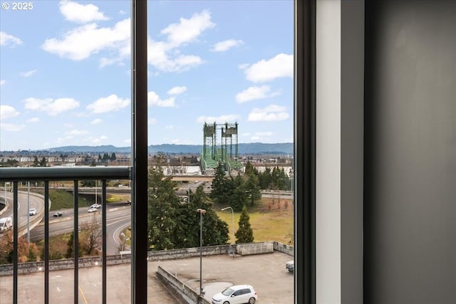 balcony featuring a mountain view