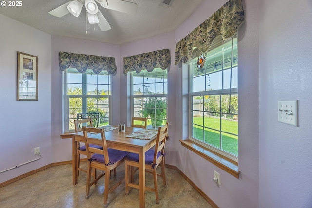 788 SE Meadows Loop, Sheridan, OR 97378 - dining area featuring a wealth of natural light, baseboards, ceiling fan, and visible vents