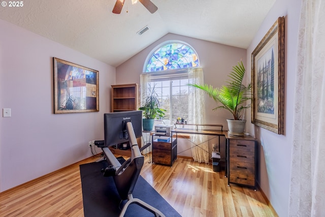 788 SE Meadows Loop, Sheridan, OR 97378 - home office featuring lofted ceiling, visible vents, wood finished floors, and ceiling fan