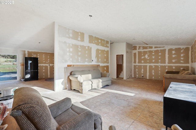 living room with vaulted ceiling