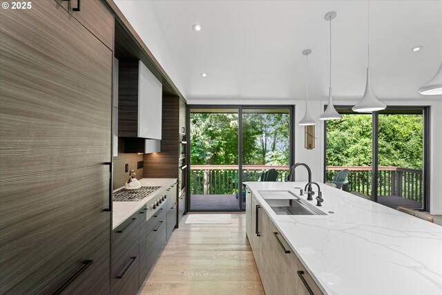 1801 NW Walmer Dr, Portland, OR 97229 - kitchen with modern cabinets, tasteful backsplash, plenty of natural light, and recessed lighting