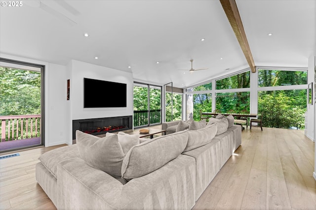 1801 NW Walmer Dr, Portland, OR 97229 - living area featuring a ceiling fan, light wood-type flooring, and recessed lighting