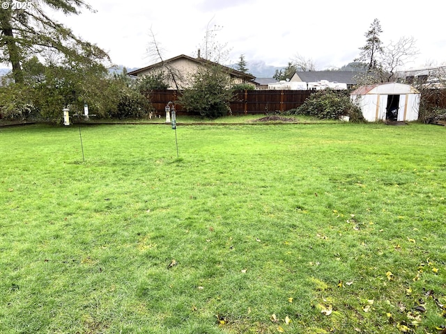 view of yard featuring a storage unit