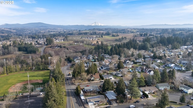 birds eye view of property featuring a mountain view