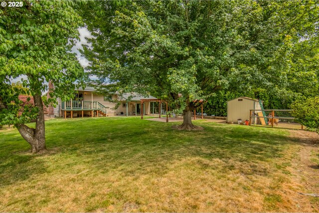 642 SW Cherry Park Rd, Troutdale, OR 97060 - view of yard with a shed and a deck
