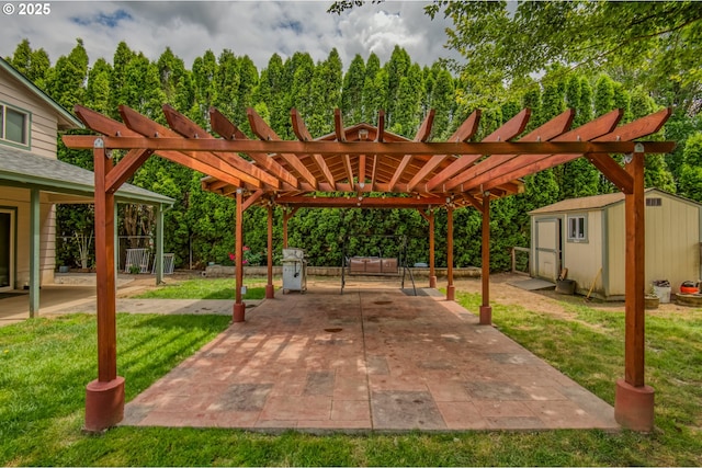 642 SW Cherry Park Rd, Troutdale, OR 97060 - view of patio with a storage shed and a pergola