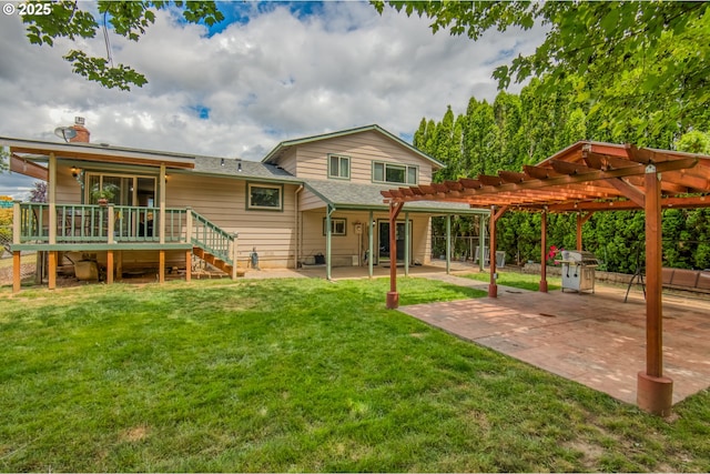 642 SW Cherry Park Rd, Troutdale, OR 97060 - back of property with a pergola, a deck, a patio area, a yard, and stairs