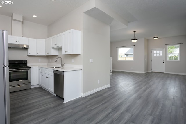 9638 SE Holgate Blvd Unit 1, 2, 3, Portland, OR 97266 - kitchen featuring stainless steel appliances, light countertops, white cabinets, a sink, and open floor plan