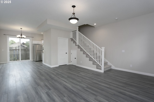 9638 SE Holgate Blvd Unit 1, 2, 3, Portland, OR 97266 - unfurnished living room featuring stairway, dark wood finished floors, and baseboards
