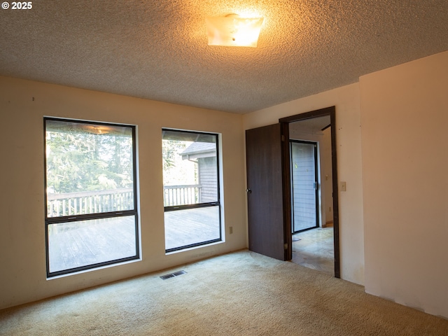 carpeted spare room with a textured ceiling