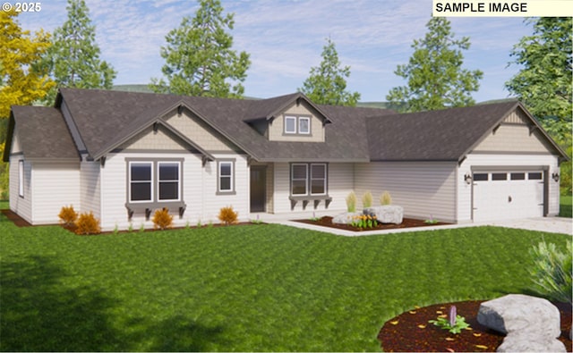 view of front facade with a garage and a front lawn