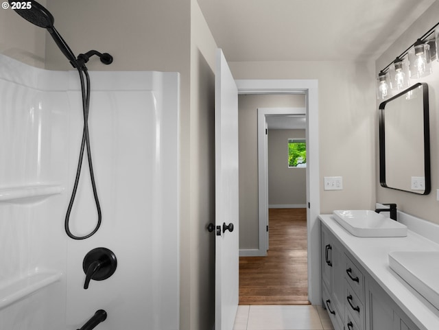 24033 SE Oak St, Gresham, OR 97030 - full bath featuring double vanity, baseboards, and wood finished floors