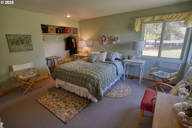 bedroom with carpet flooring, a closet, and baseboards