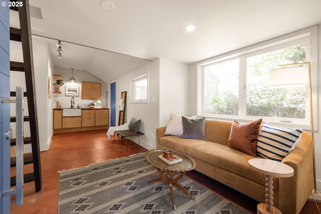 6416 NE 23rd Ave, Portland, OR 97211 - living area featuring vaulted ceiling and recessed lighting