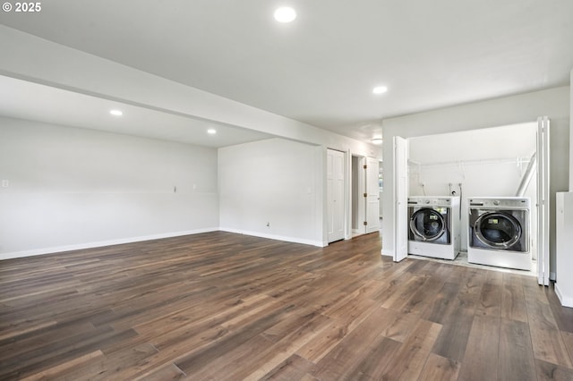 704 SE 207th Ave, Gresham, OR 97030 - washroom featuring washing machine and dryer, dark wood-type flooring, and recessed lighting
