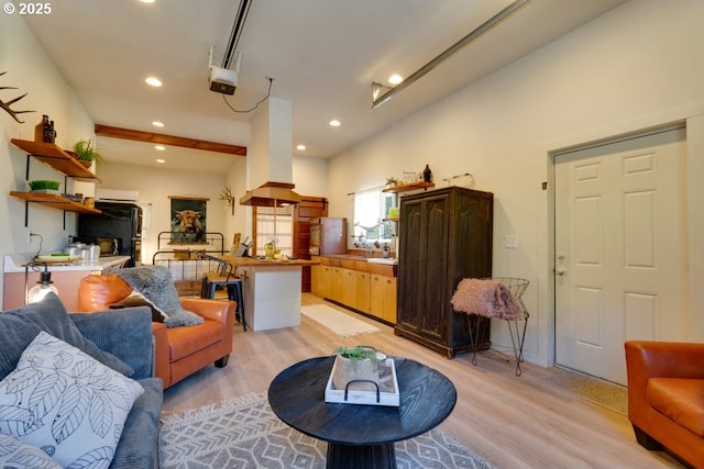 living room with light hardwood / wood-style floors