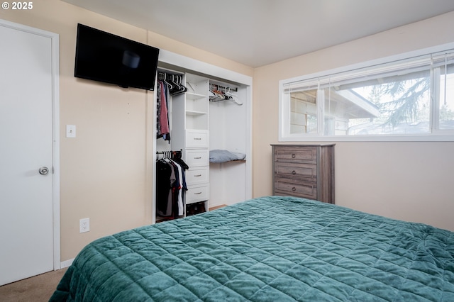 carpeted bedroom with a closet