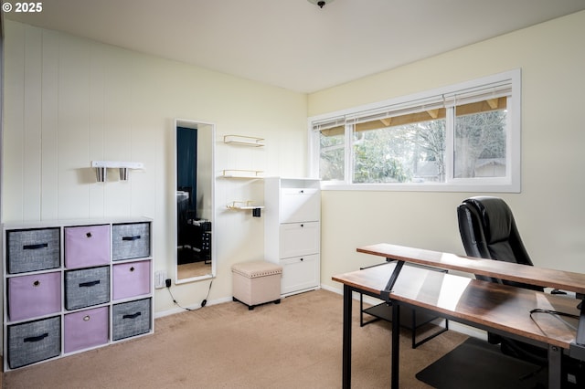 home office featuring light colored carpet