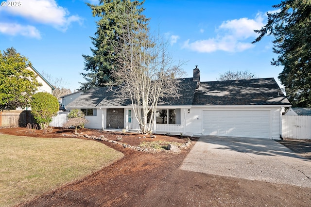 ranch-style home with a garage and a front yard