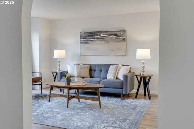 living room with light hardwood / wood-style floors