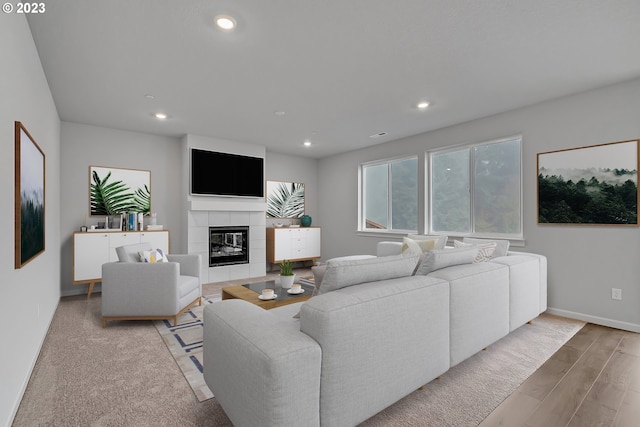 2604 S 8th Way, Ridgefield, WA 98642 - living area featuring recessed lighting, wood finished floors, and a tile fireplace