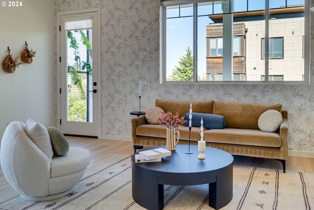 living room with wood-type flooring