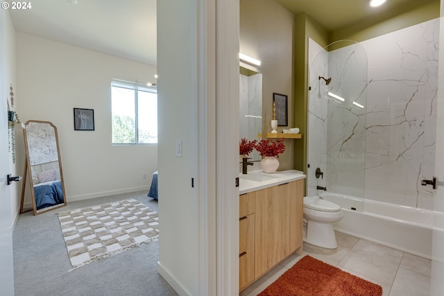 full bathroom with tile patterned flooring, shower / washtub combination, vanity, and toilet