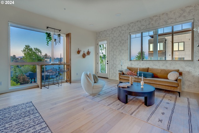 living room featuring light wood-type flooring