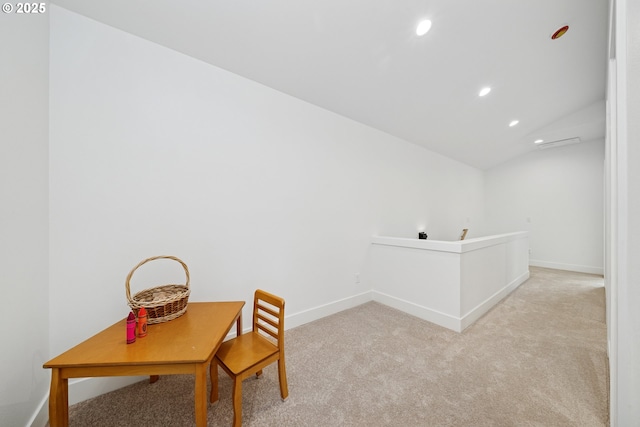 42 Washington St, Rockaway Beach, OR 97136 - office area with light colored carpet, recessed lighting, and vaulted ceiling