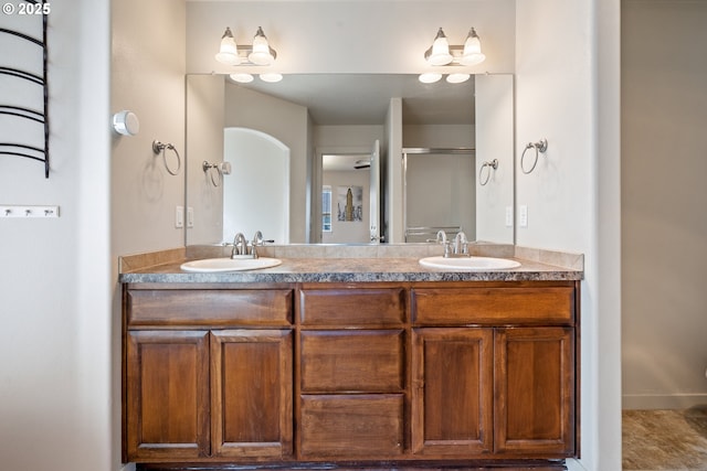 6916 NE 104th Way, Vancouver, WA 98686 - bathroom with an enclosed shower, double vanity, and a sink