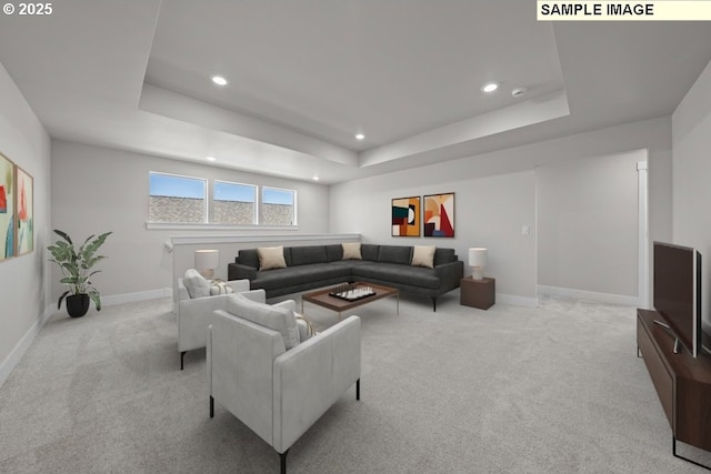 3831 S Arwana Ln, Ridgefield, WA 98642 - carpeted living area with recessed lighting, a raised ceiling, and baseboards