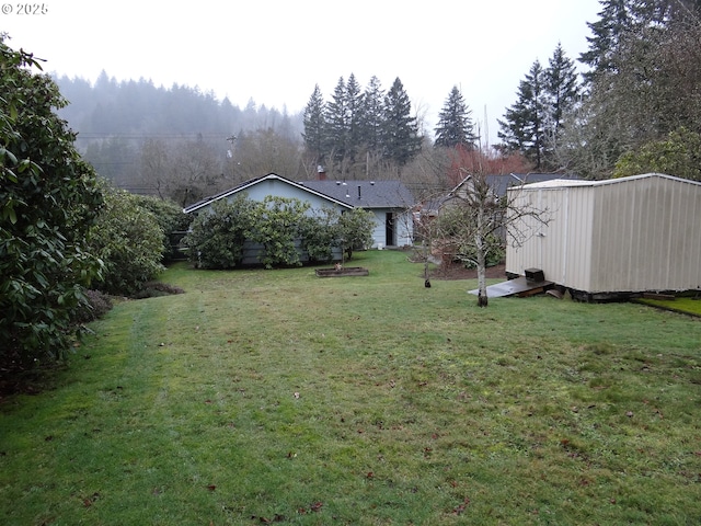 view of yard with a storage unit