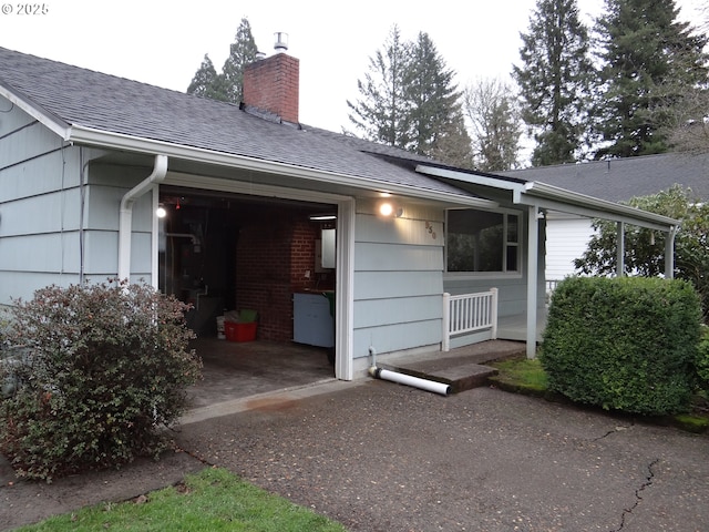 exterior space with a garage