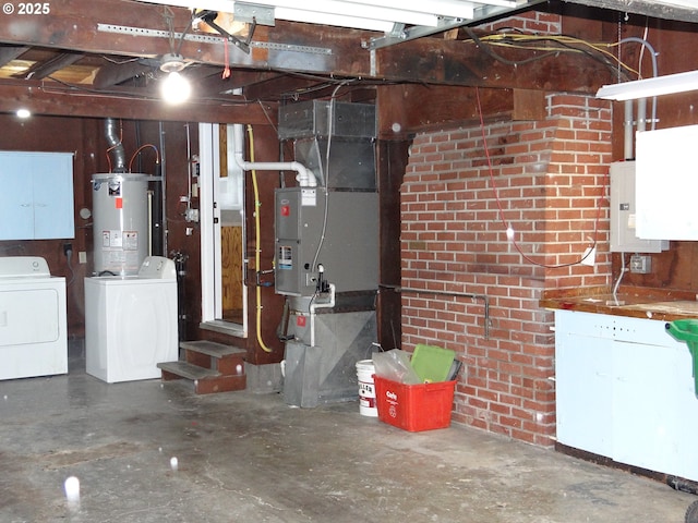 interior space featuring independent washer and dryer and water heater