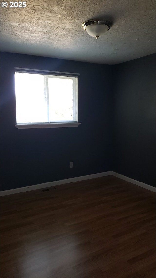 empty room featuring wood-type flooring and a textured ceiling