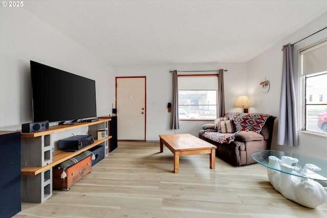 living room with a healthy amount of sunlight and light wood-type flooring