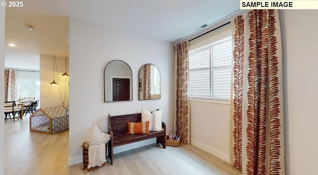 sitting room with light hardwood / wood-style flooring and plenty of natural light