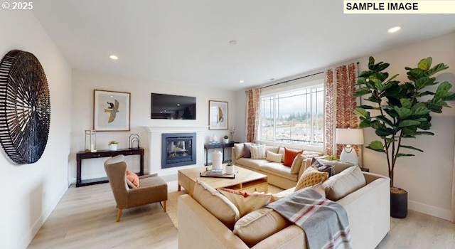 living room with light hardwood / wood-style flooring