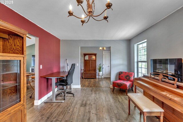 222 Twin Springs Ln, Roseburg, OR 97470 - office space with wood finished floors, a chandelier, and baseboards