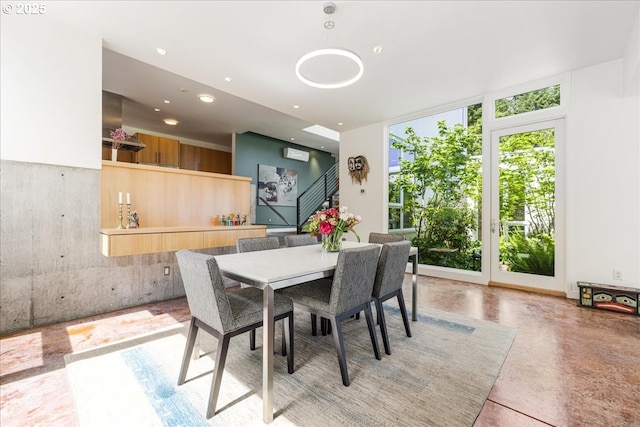 dining area with stairs and recessed lighting