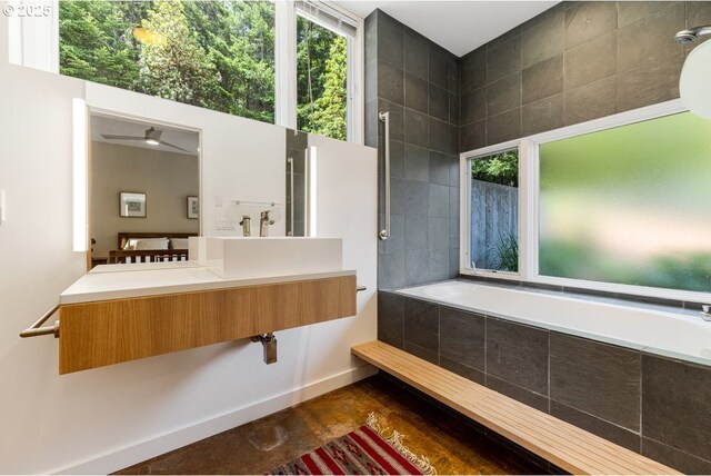 13440 SW Mccabe Chapel Rd, Mcminnville, OR 97128 - full bath with tiled bath, a sink, and baseboards
