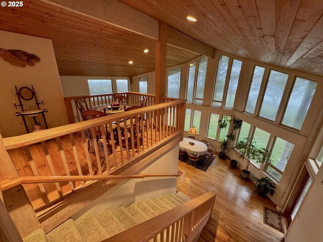 31640 Spruce Dr, Gold Beach, OR 97444 - staircase featuring wood ceiling, recessed lighting, and wood-type flooring