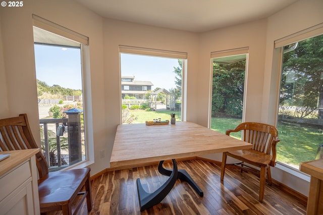 sunroom / solarium with a healthy amount of sunlight and hardwood / wood-style floors